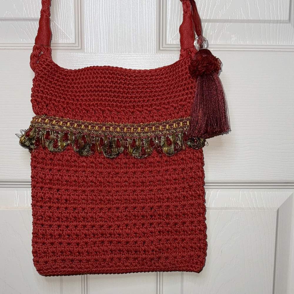The Sak Red Crochet Shoulder Bag with Tassel